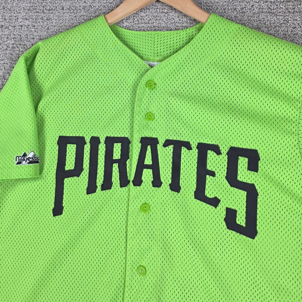 Vintage Majestic Pittsburgh Pirates Jersey Mens Large Lime Neon Green